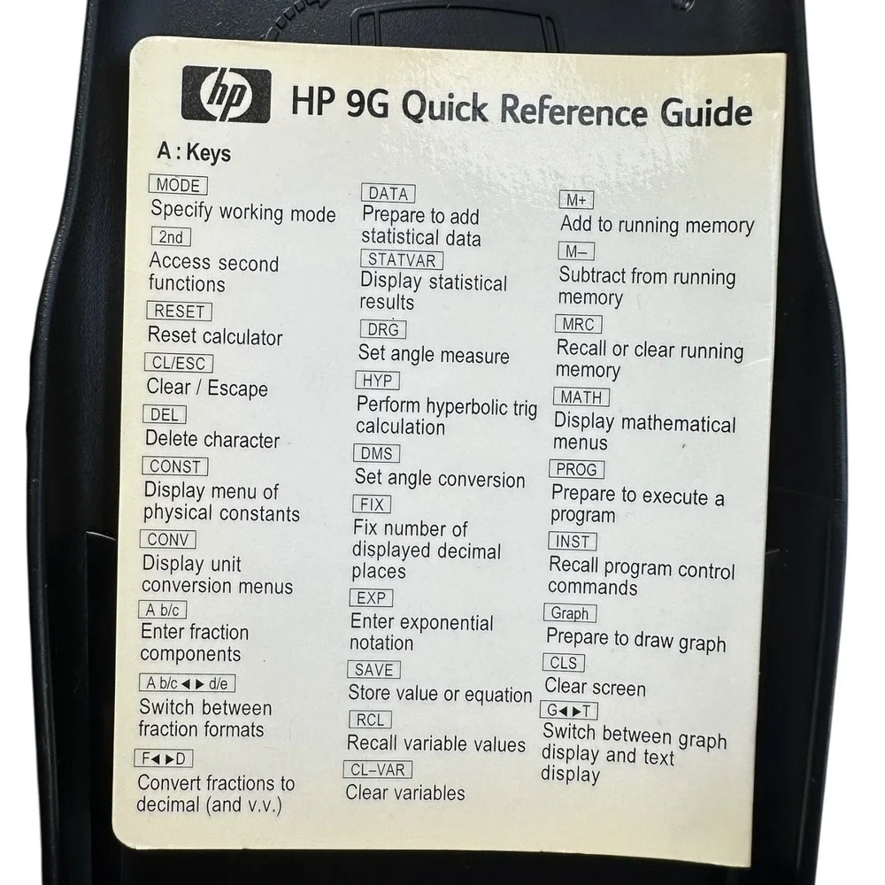 HP 9g Graphing Scientific Calculator Tested Working With Quick Reference Guide